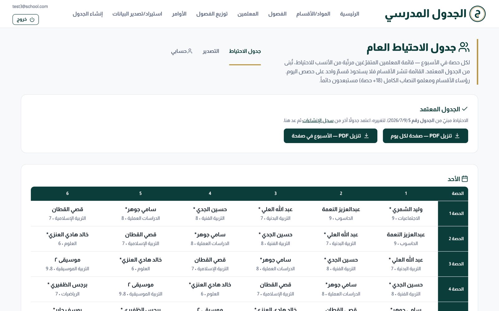 جدول الاحتياط العام