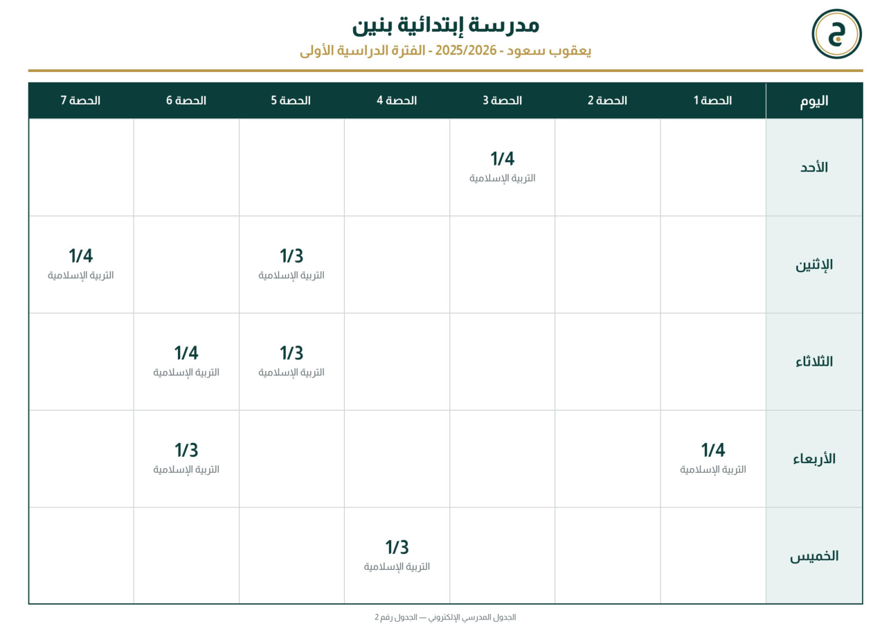 جدول معلم PDF
