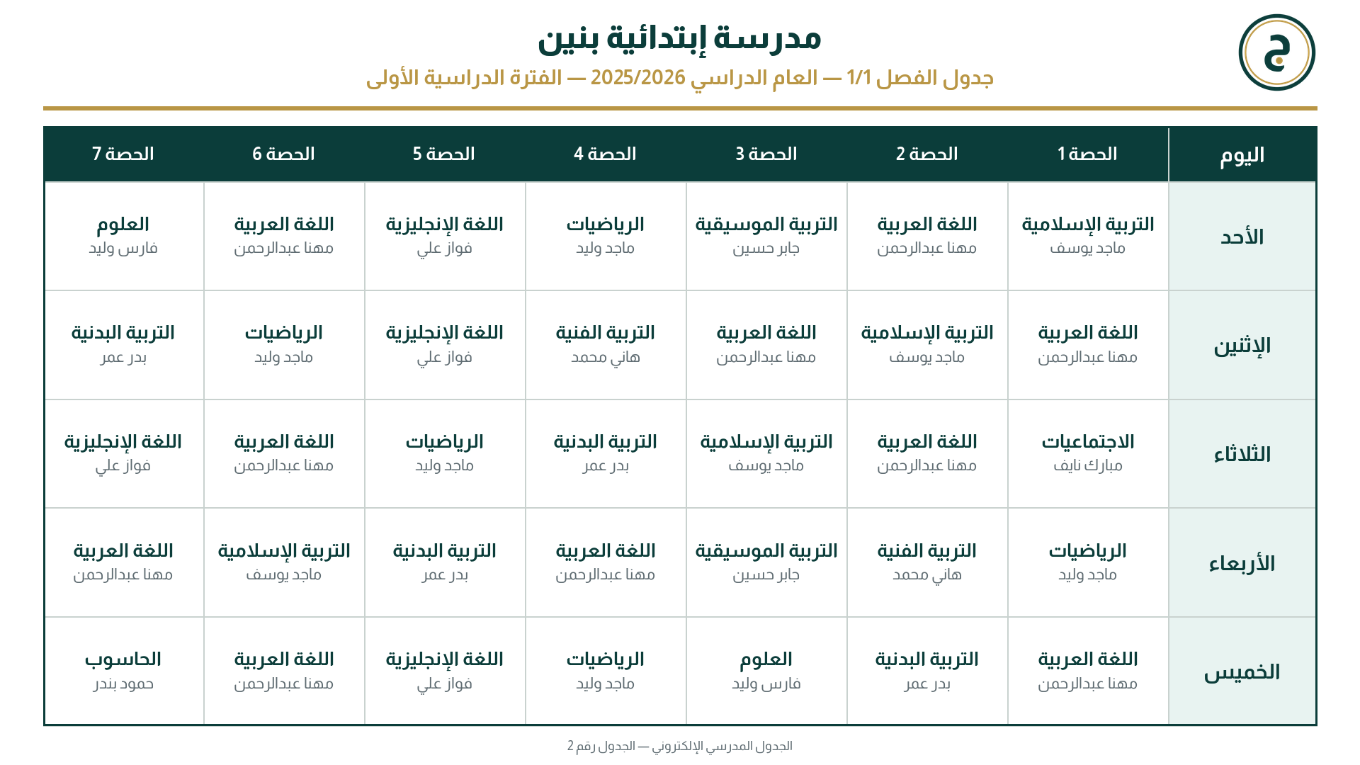 صورة جدول فصل للنشر