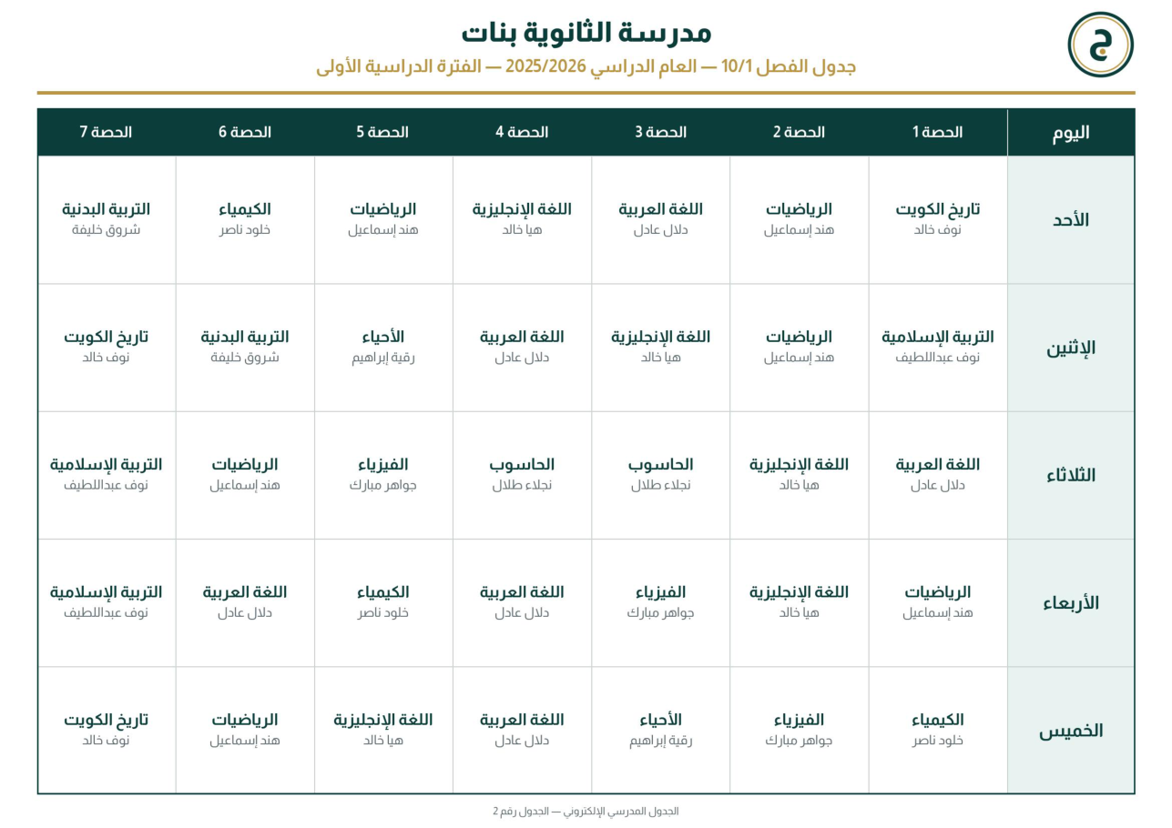 جدول فصل PDF